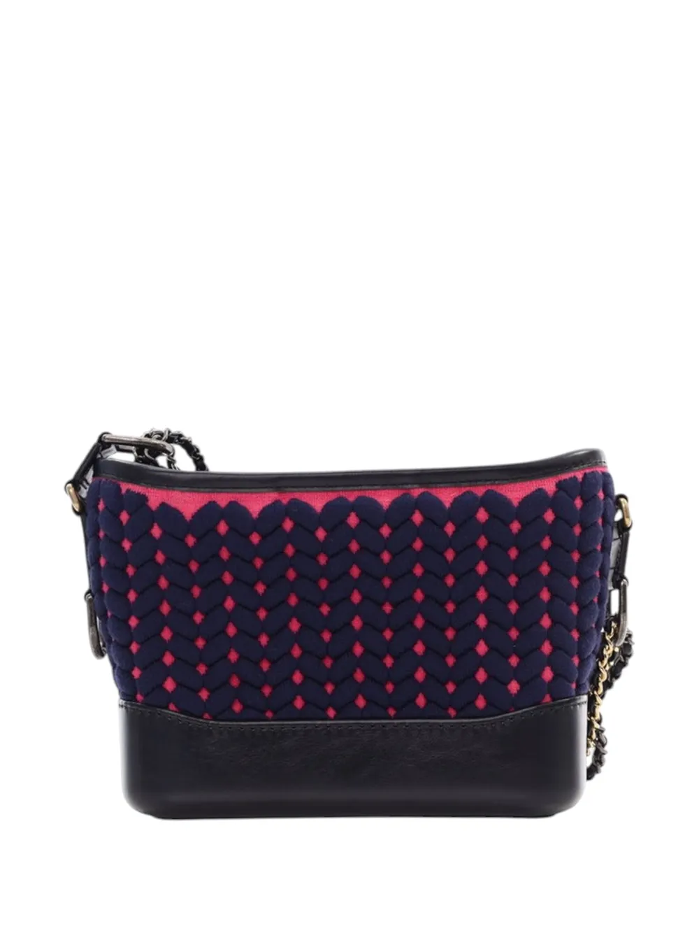 Pre-owned Chanel 2019 Small Knit And Calfskin Gabrielle Hobo Crossbody Bag In Blue