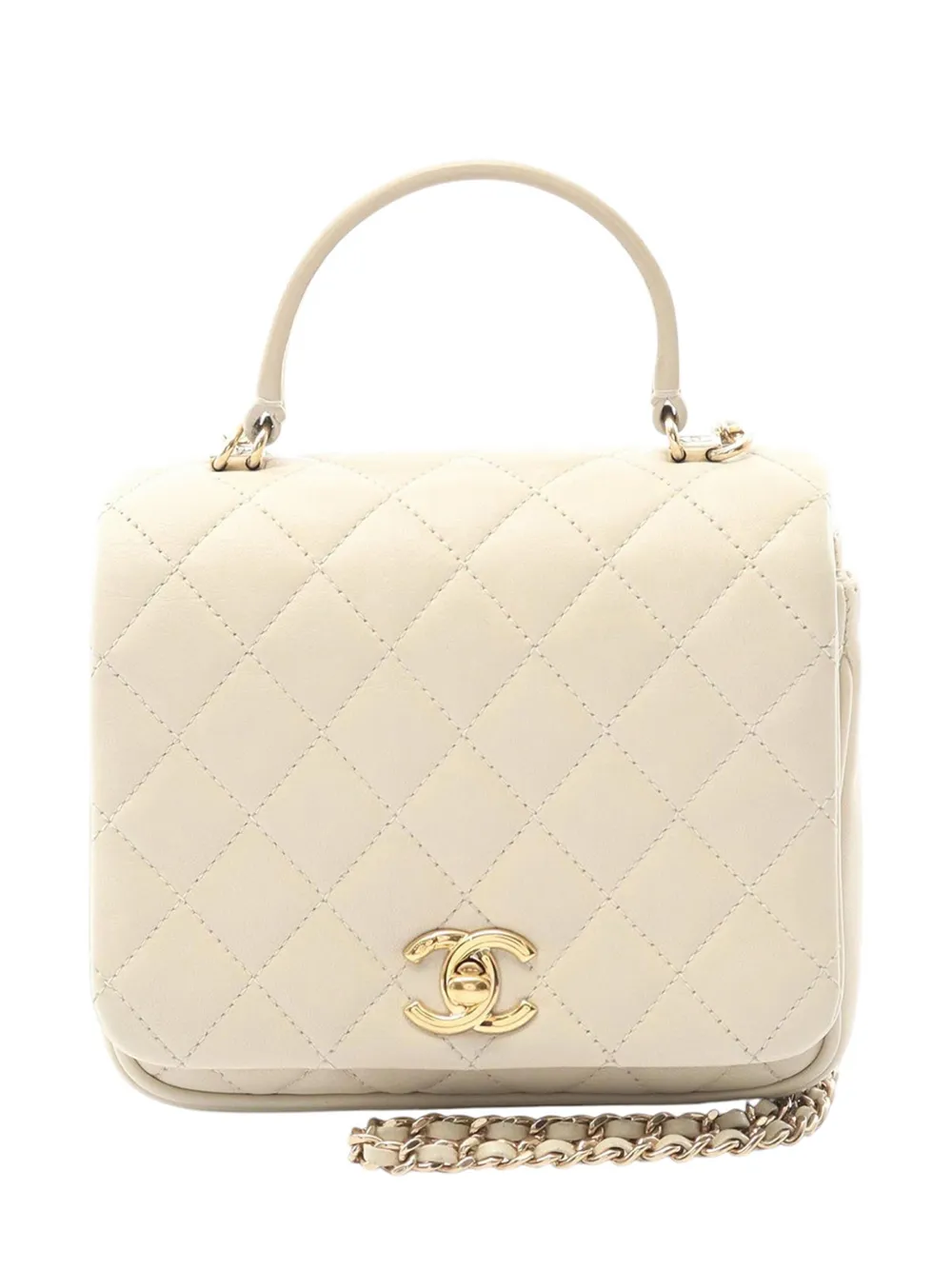 CHANEL Pre-Owned 2018 Quilted Lambskin Top Handle Flap satchel - ホワイト CHANEL Pre-Owned 2018 Quilted Lambskin Top Handle Flap satchel - ホワイト