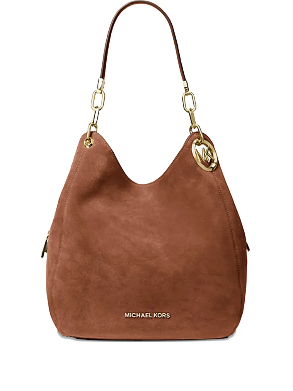 Michael Kors Large Lillie Suede Chain Shoulder Bag In Brown