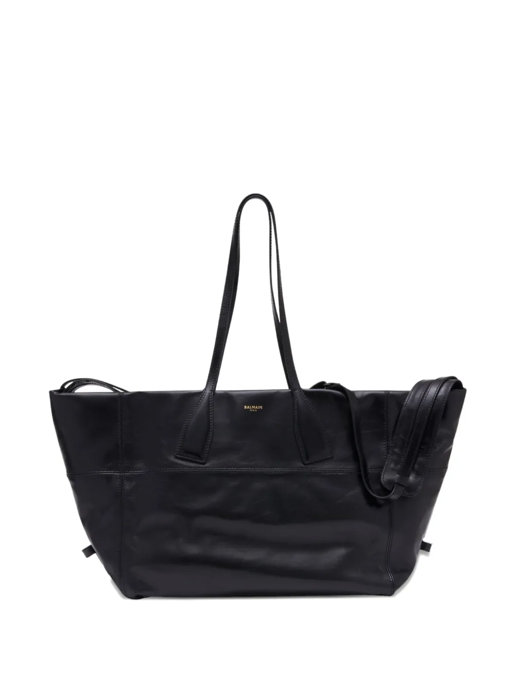 Balmain Track Leather Tote Bag In Black
