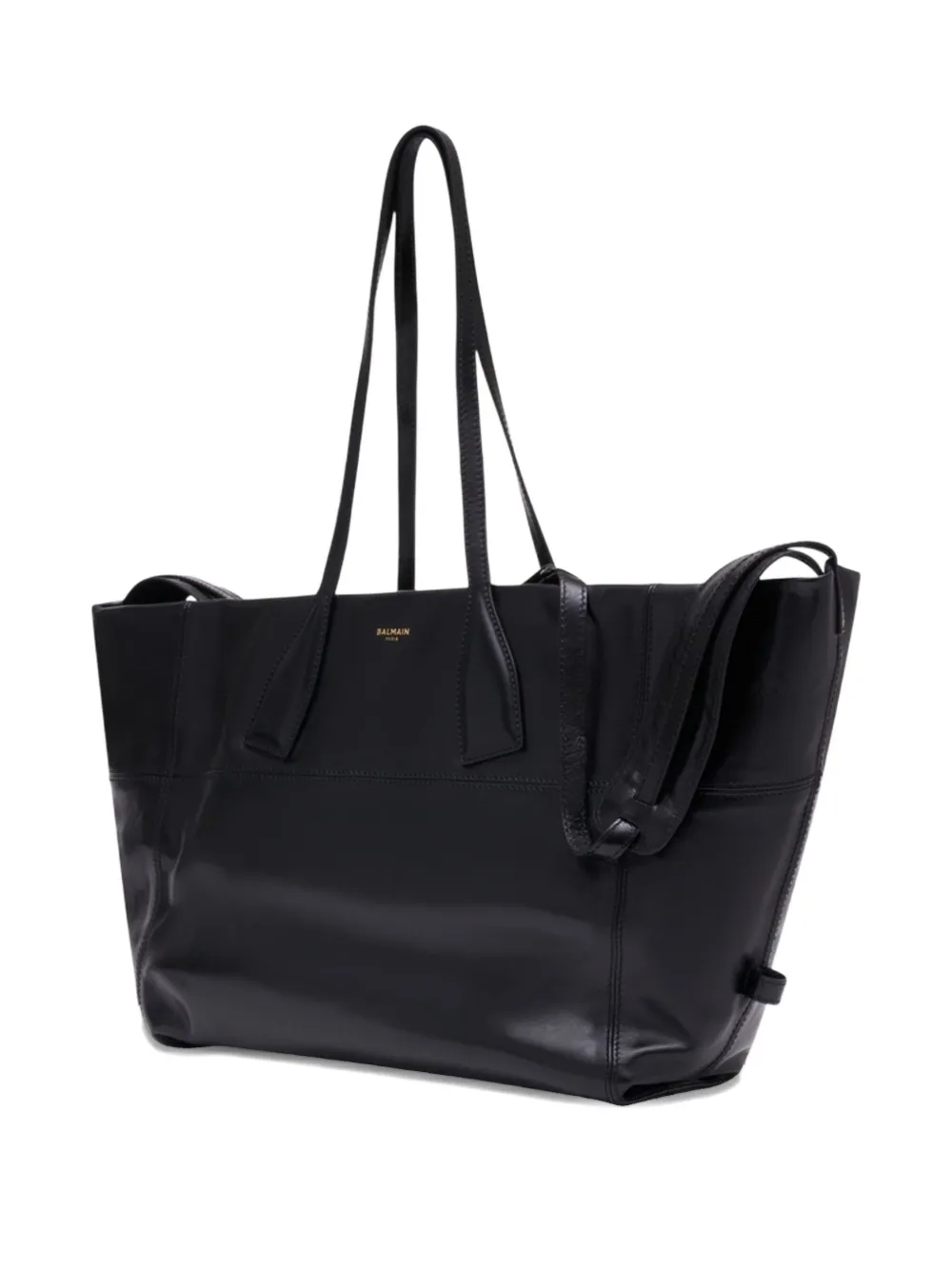 Balmain Track Leather Tote Bag In Black