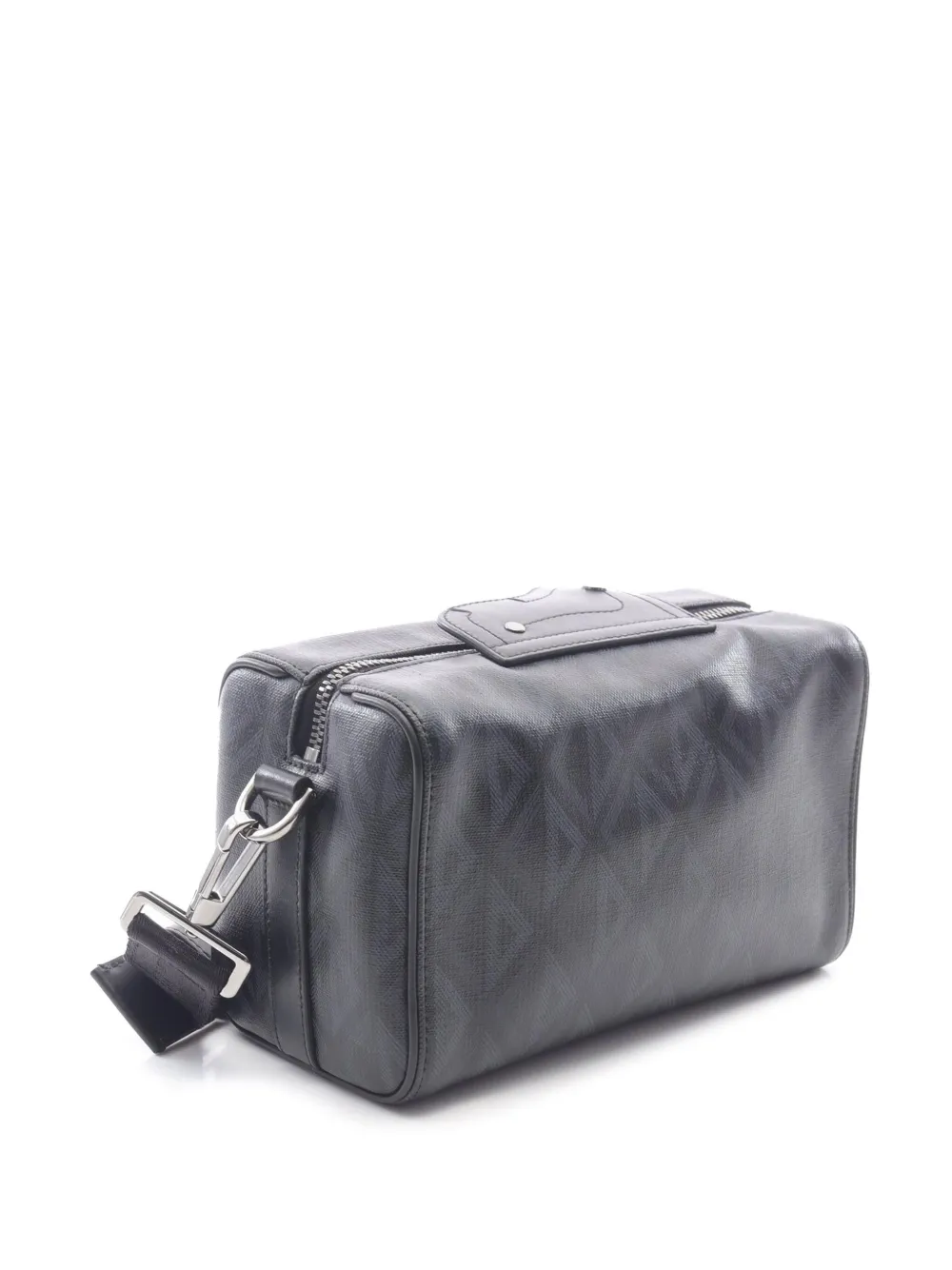 Pre-owned Dior 2021-2025 Cd Diamond Coated Canvas Lingot 22 Bag Crossbody Bag In Black