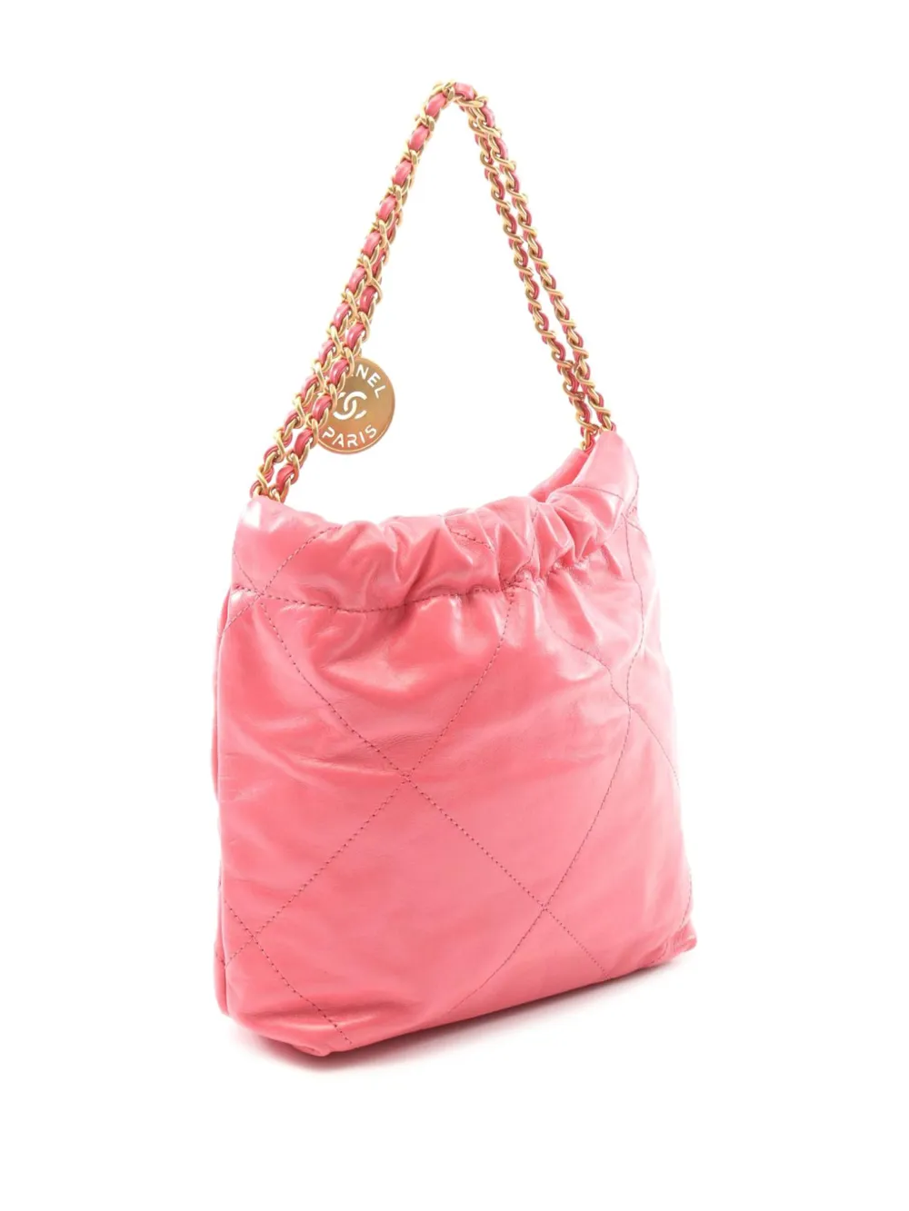 Pre-owned Chanel 2021-2025 Mini Shiny Calfskin 22 Handbag Satchel In Pink