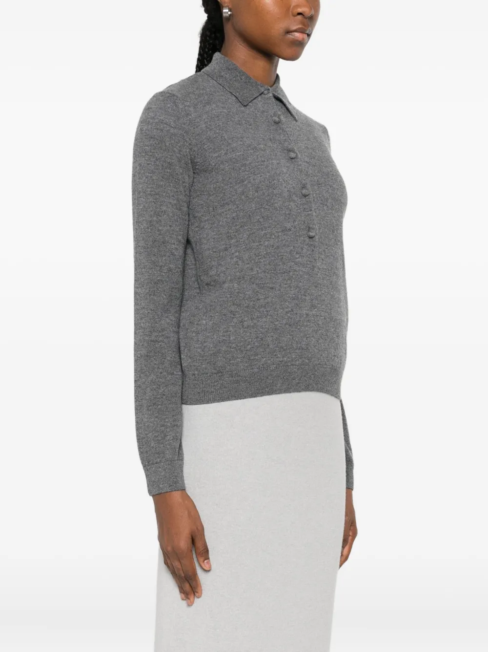 Alpha Studio Grey Knit Sweater With Classic Polo Collar And Tailored Fit In Gray