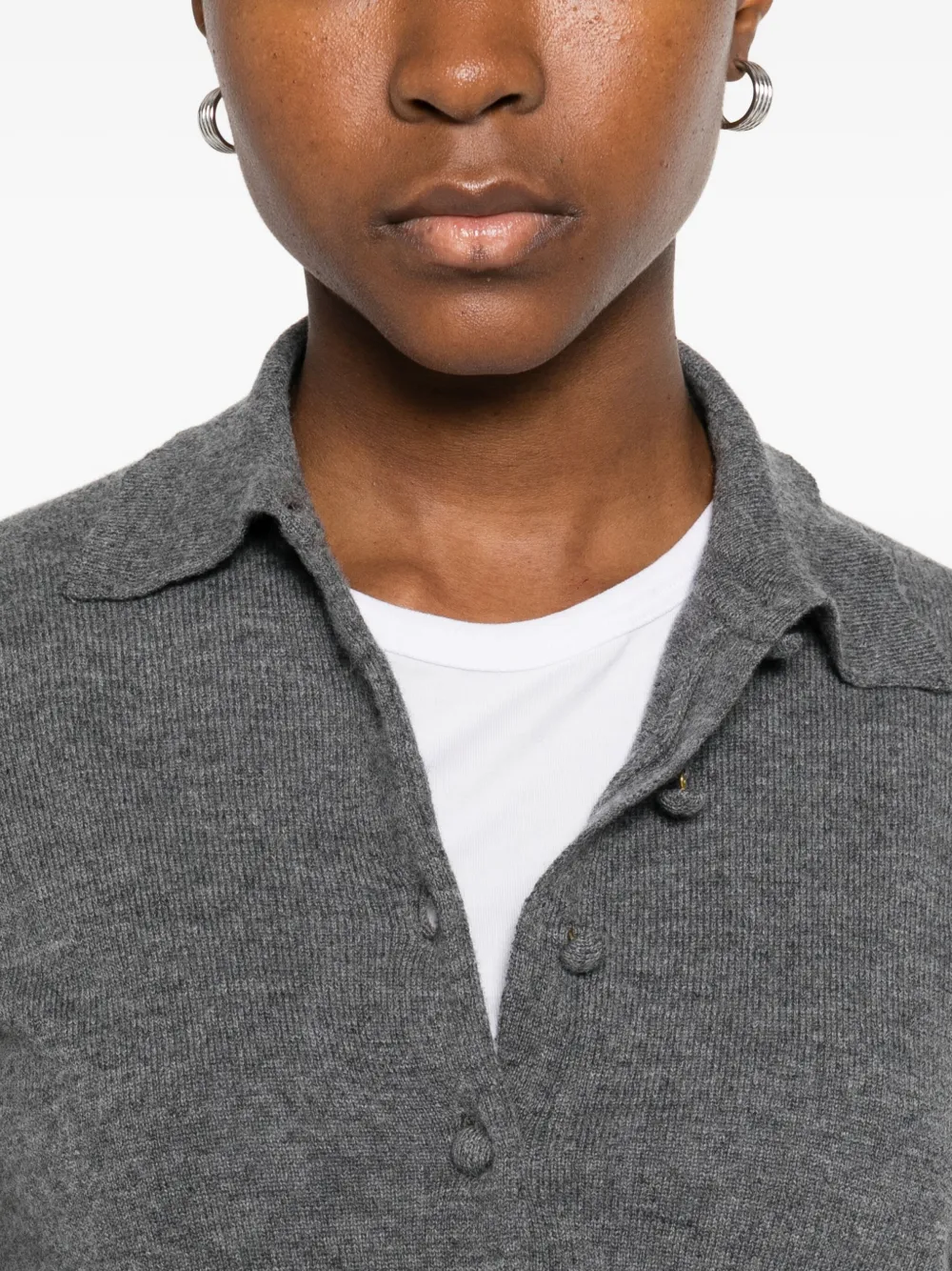 Alpha Studio Grey Knit Sweater With Classic Polo Collar And Tailored Fit In Gray