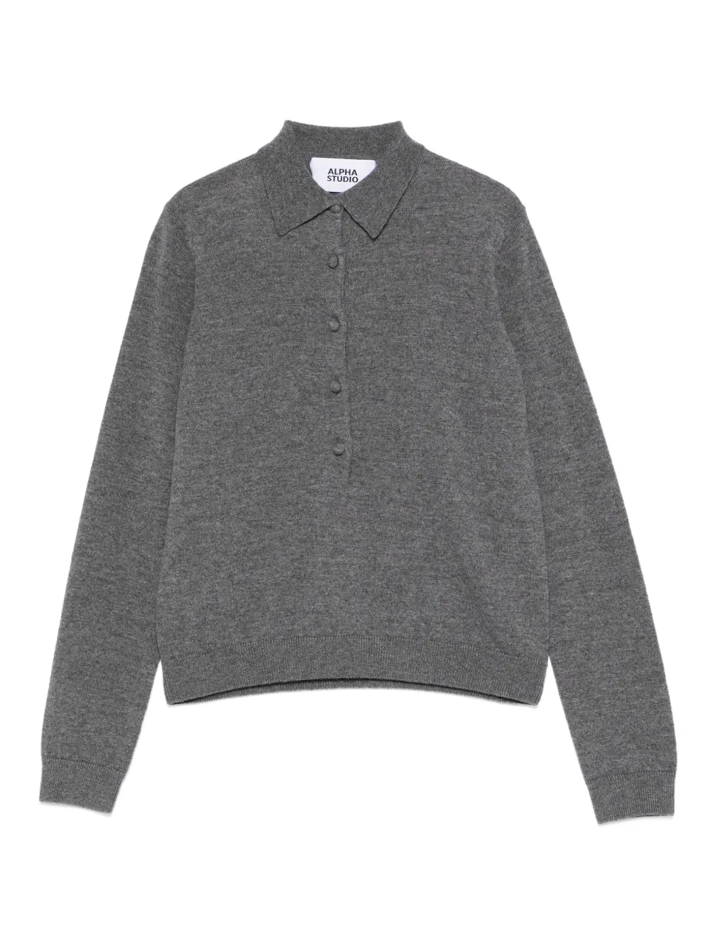 Alpha Studio Grey Knit Sweater With Classic Polo Collar And Tailored Fit In Gray