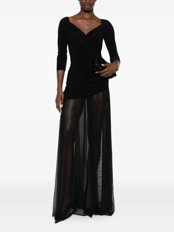 Norma Kamali Draped-design Mesh-paneled Maxi Dress - Black