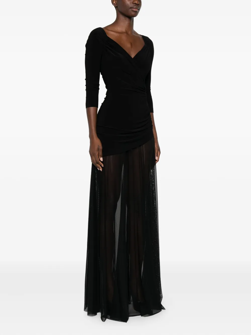 Norma Kamali Draped-design Mesh-panelled Maxi Dress In Black
