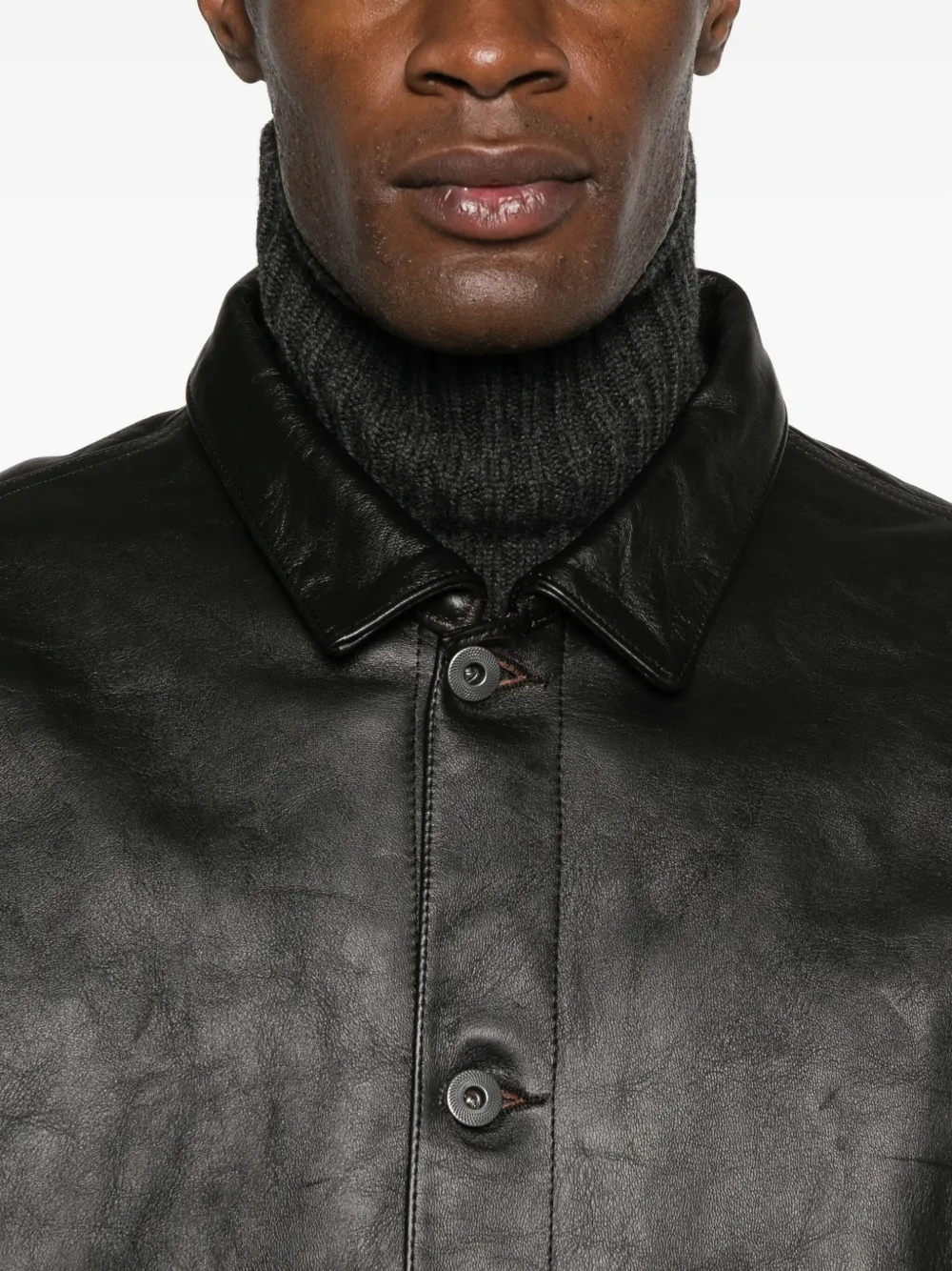 TAIGA TAKAHASHI レザーシャツジャケット | ブラック | FARFETCH JP