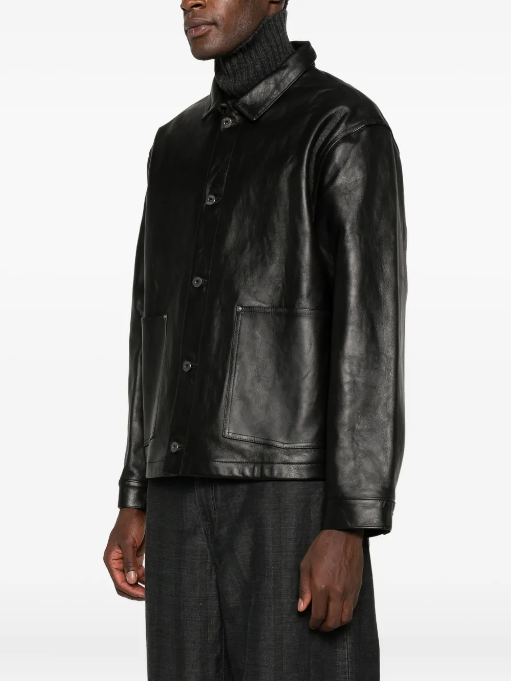 TAIGA TAKAHASHI Leather Shirt Jacket | Black | FARFETCH