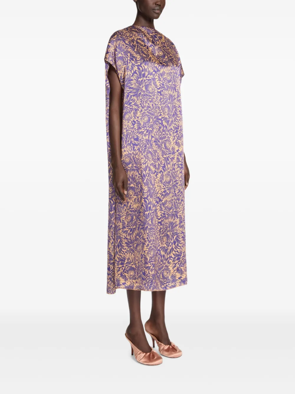 Dries Van Noten Printed Silk Midi Dress In Purple