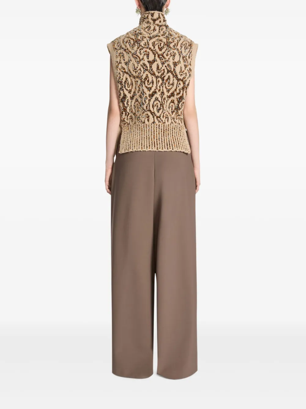 Dries Van Noten Jacquard Bib Sweater In Brown