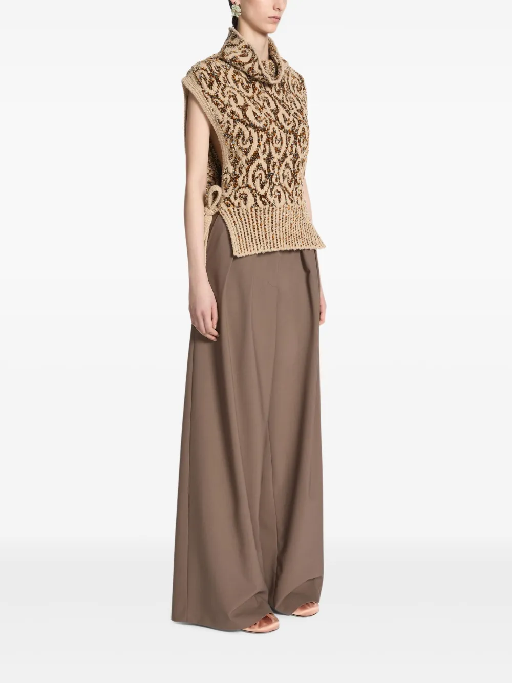 Dries Van Noten Jacquard Bib Sweater In Brown