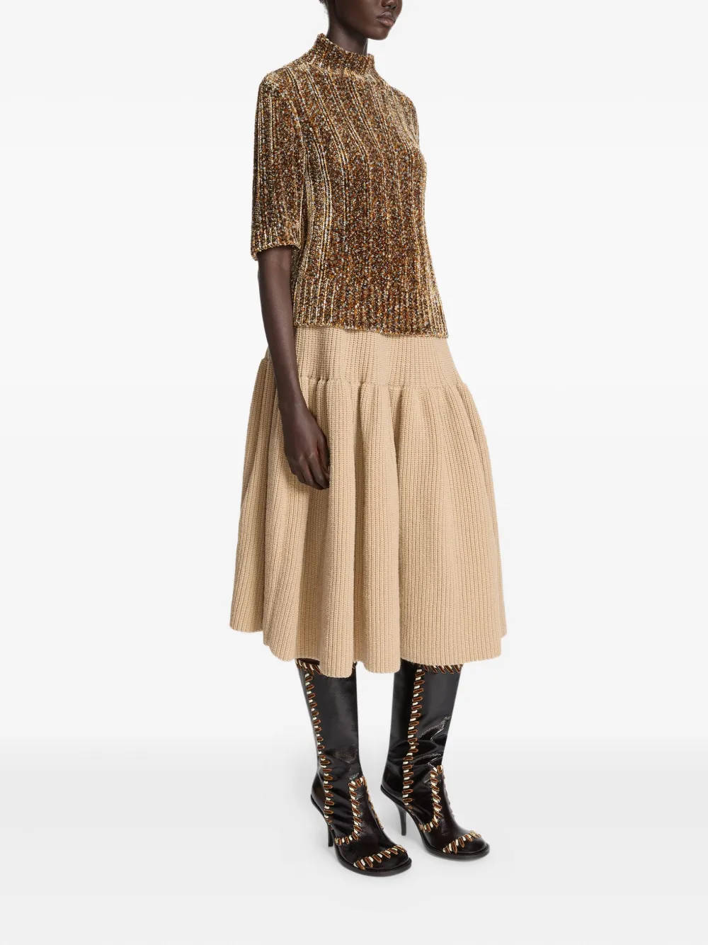 DRIES VAN NOTEN Wollen geribbelde midi-rok - Beige