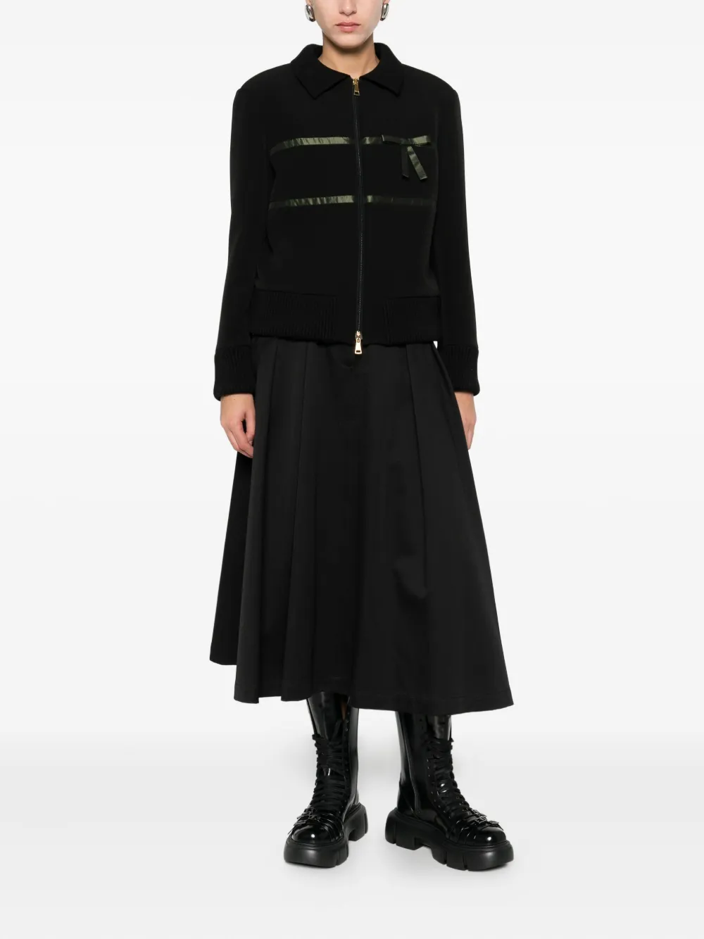 Vivetta Ribbon-detail Zip-up Jacket In Black