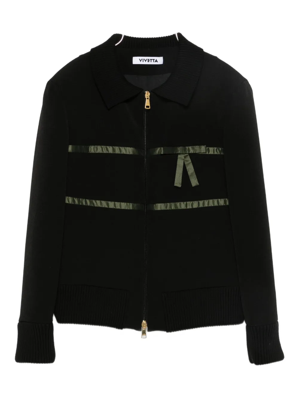 Vivetta Ribbon-detail Zip-up Jacket In Black