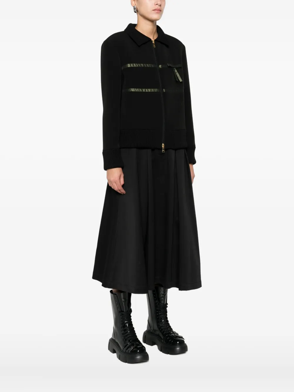 Vivetta Ribbon-detail Zip-up Jacket In Black