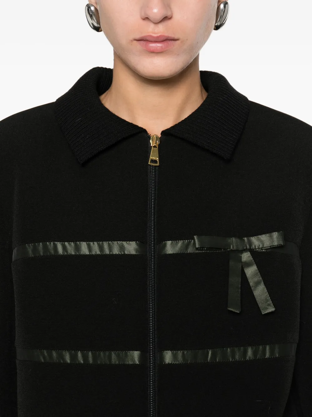 Vivetta Ribbon-detail Zip-up Jacket In Black
