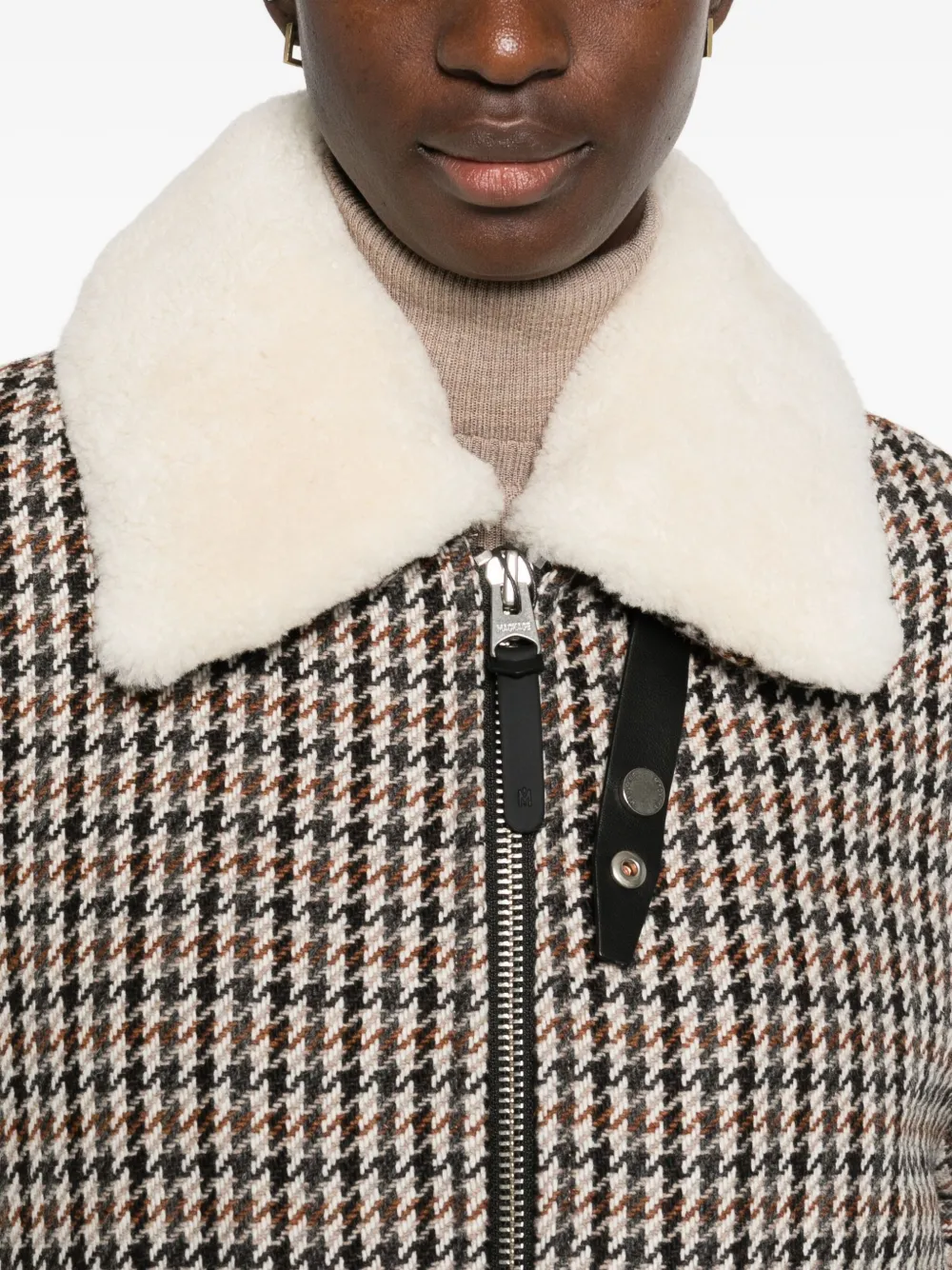 Mackage Houndstooth-pattern Shearling-collar Jacket In Brown
