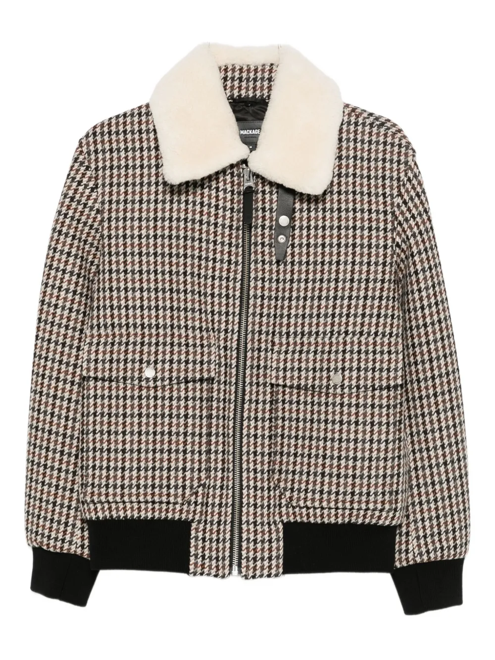 Mackage houndstooth-pattern shearling-collar jacket | Neutrals | Image 1