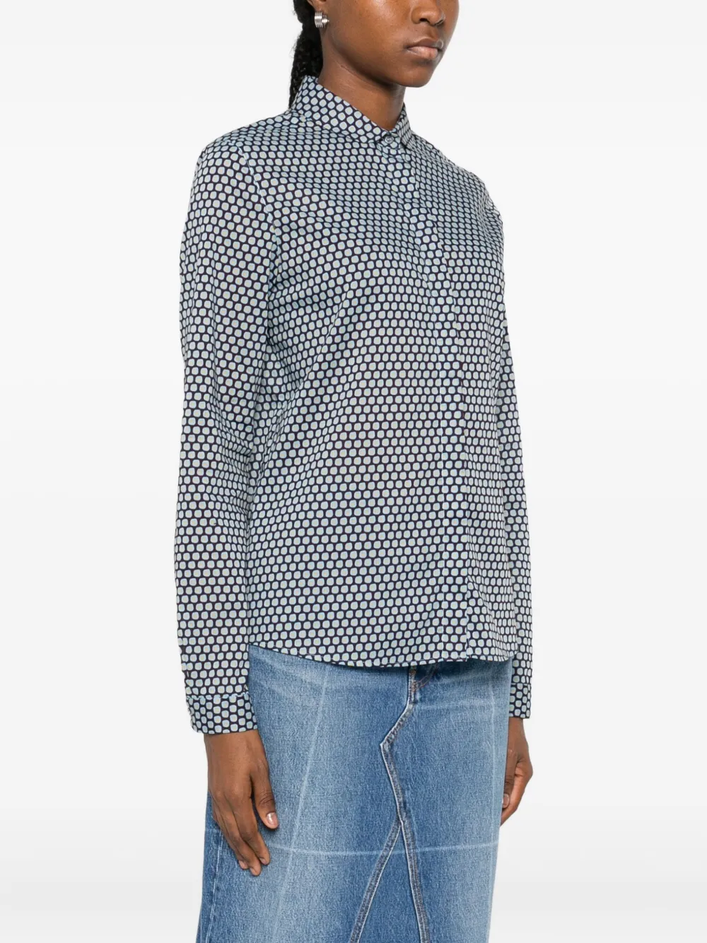 Robert Friedman Buttoned Patterned Top In Blue