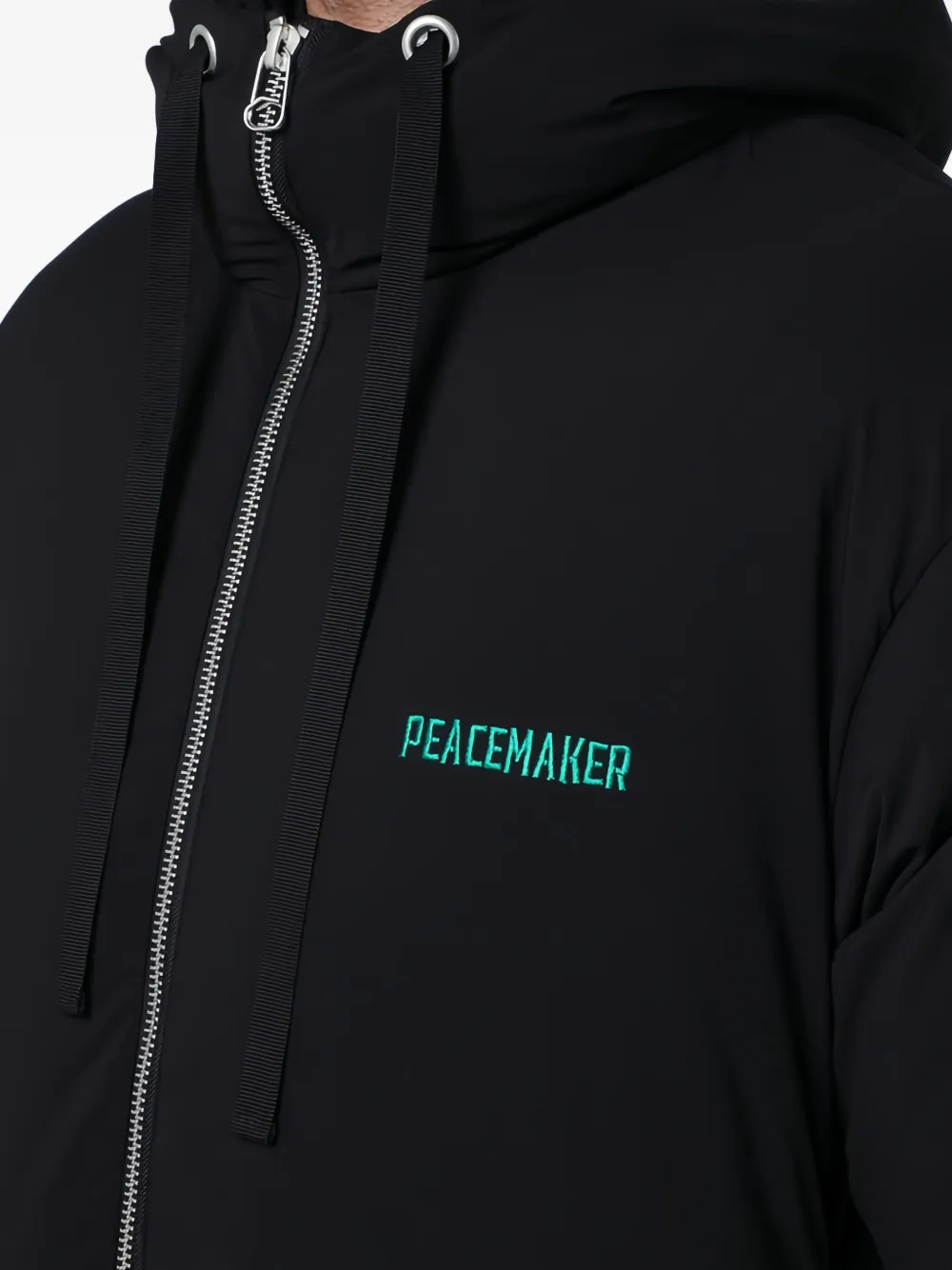 Oamc Black Peacemaker Puffer Jacket With Logo Embroidery In Multi