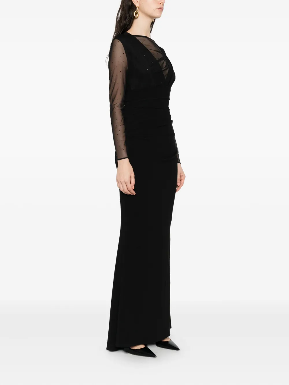 Talbot Runhof Mesh jurk met ruches Zwart