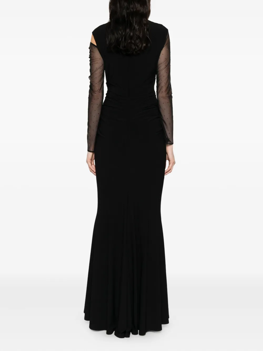 Talbot Runhof Mesh jurk met ruches Zwart