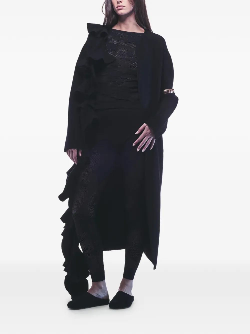 Liviana Conti Aaron ruffled coat Zwart