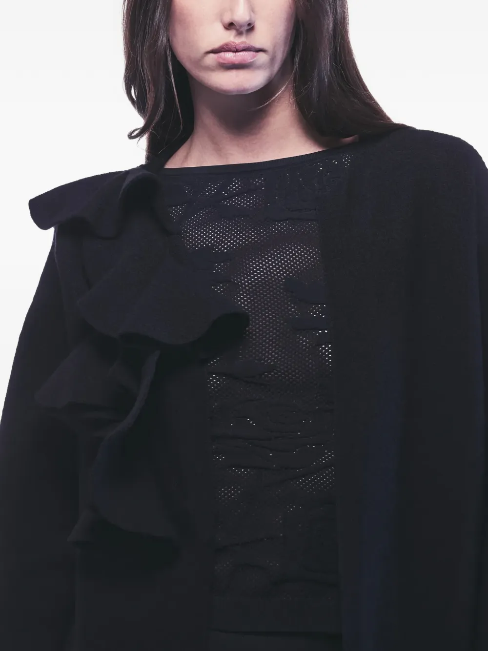 Liviana Conti Aaron ruffled coat Zwart