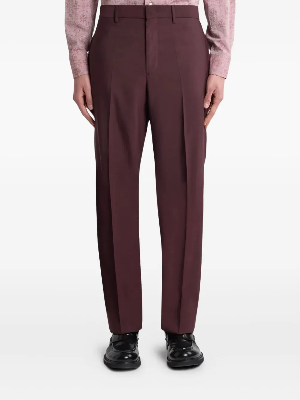 Etro Tailored Wool Trousers With Pleats And Pockets In Burgundy