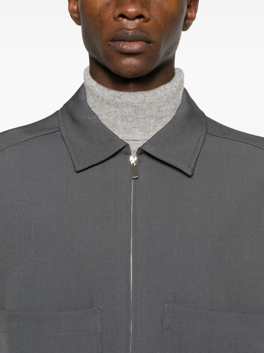 Imperial Patch-pocket Zip-up Shirt In Gray
