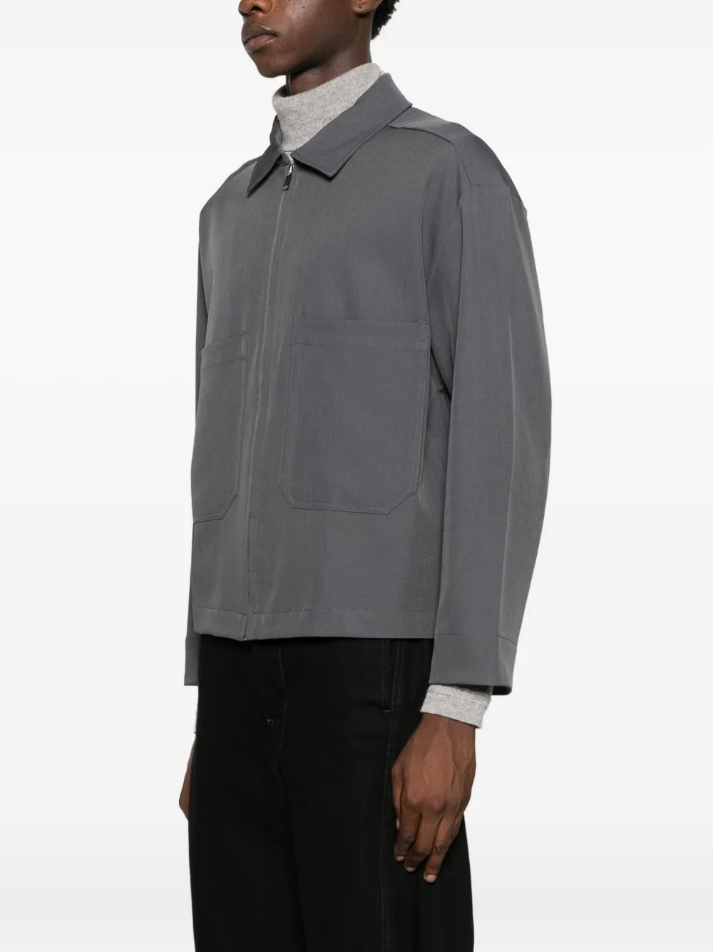 Imperial Patch-pocket Zip-up Shirt In Gray