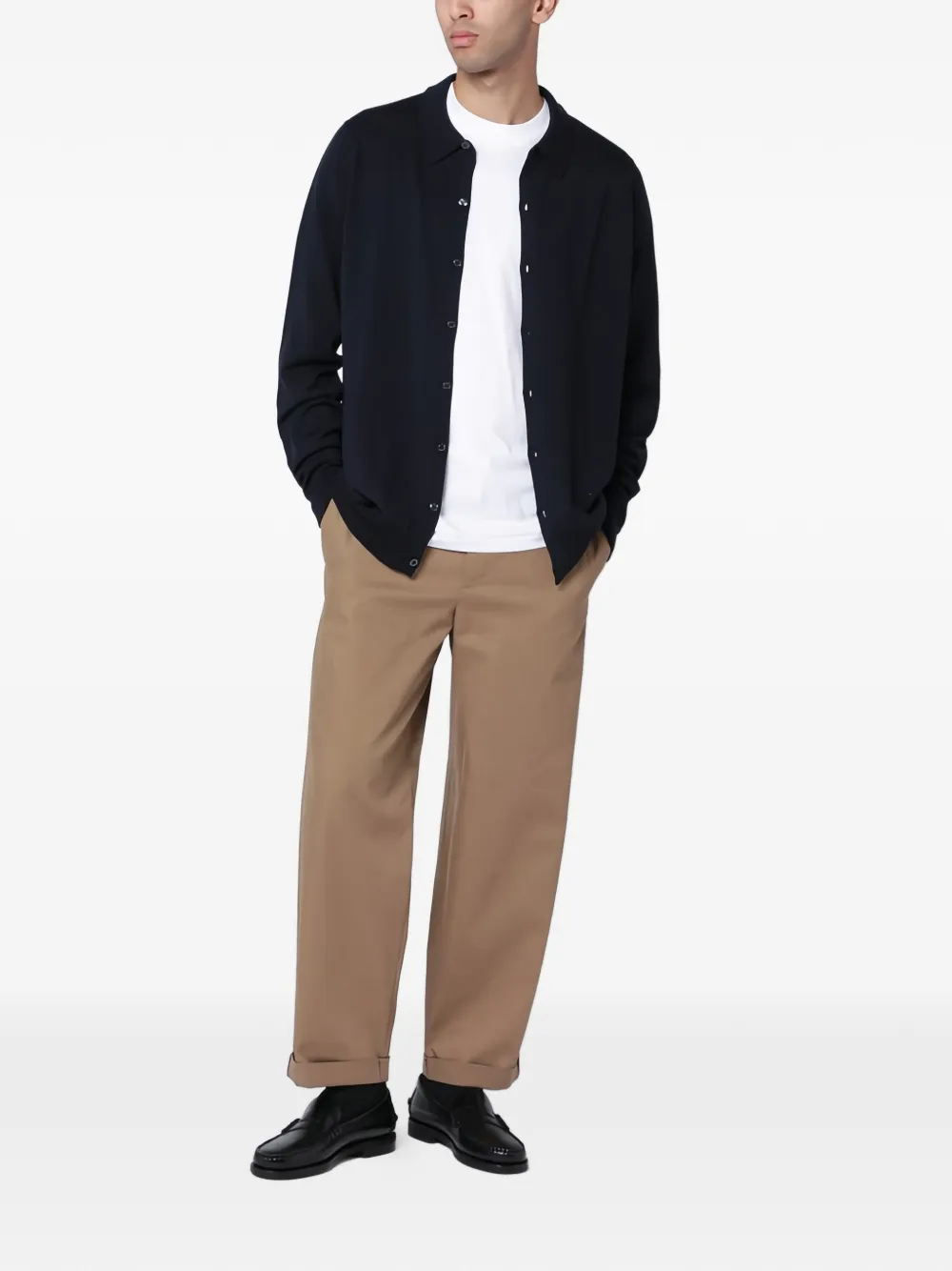 John Smedley long sleeve button polo shirt - Blauw