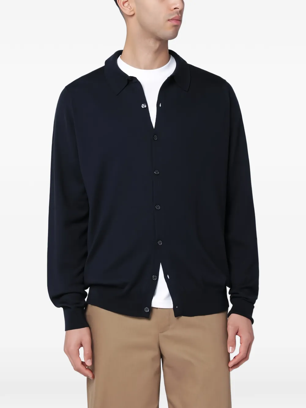 John Smedley long sleeve button polo shirt - Blu