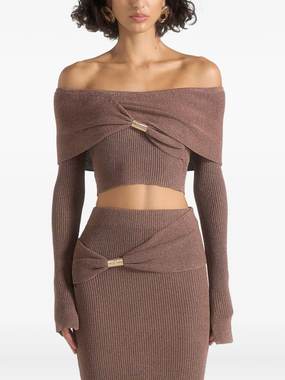 Manière De Voir Shana asymmetrische bardot top met hardware detail Beige