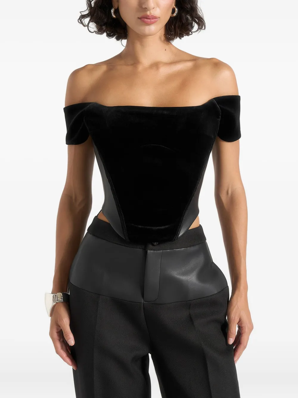 Manière De Voir Fae Bardot Corset Top In Black
