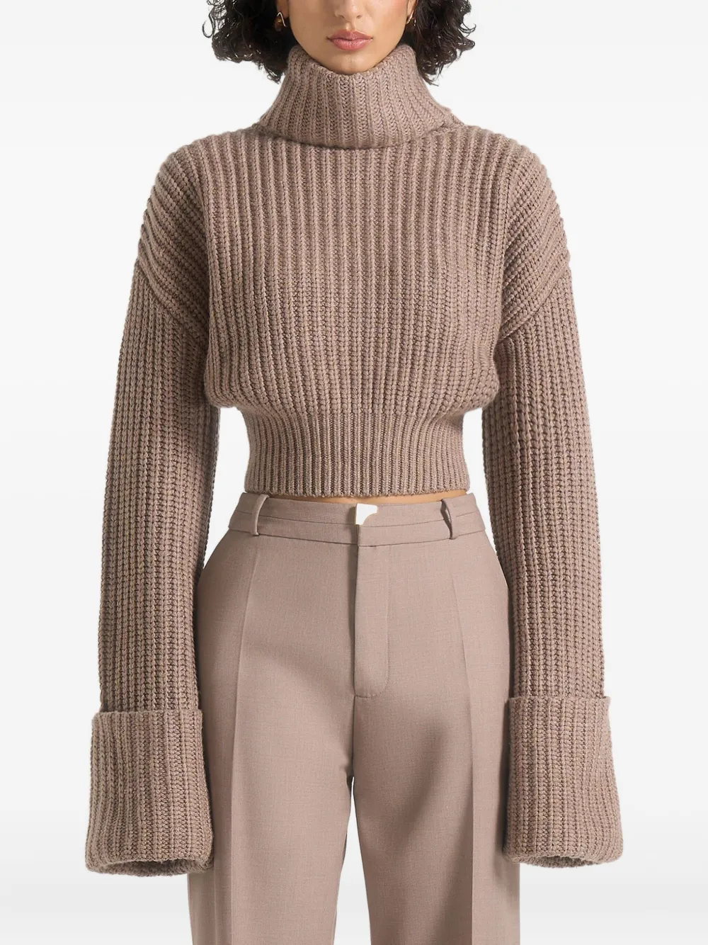 Manière De Voir Amaya Roll-neck Cuffed Knit Sweater In Brown