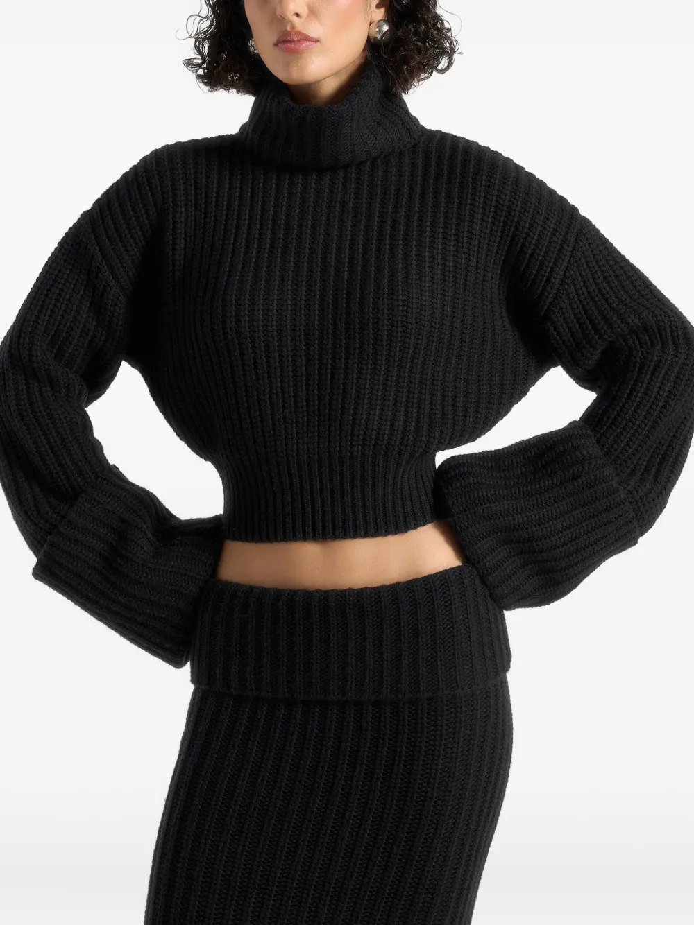 Manière De Voir Amaya Roll-neck Cuffed Knit Sweater In Black