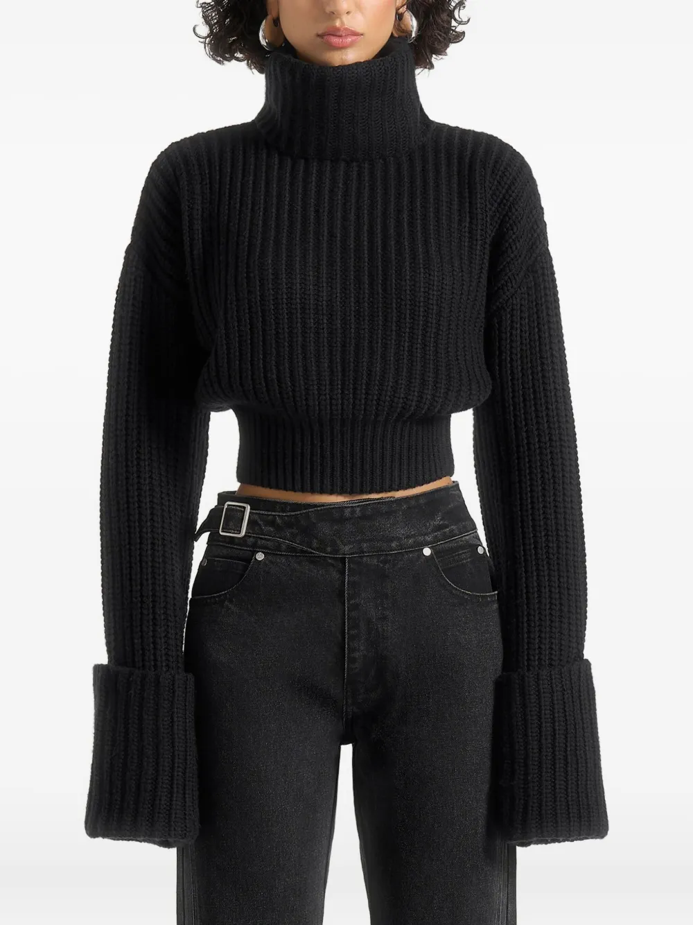 Manière De Voir Amaya Roll-neck Cuffed Knit Sweater In Black