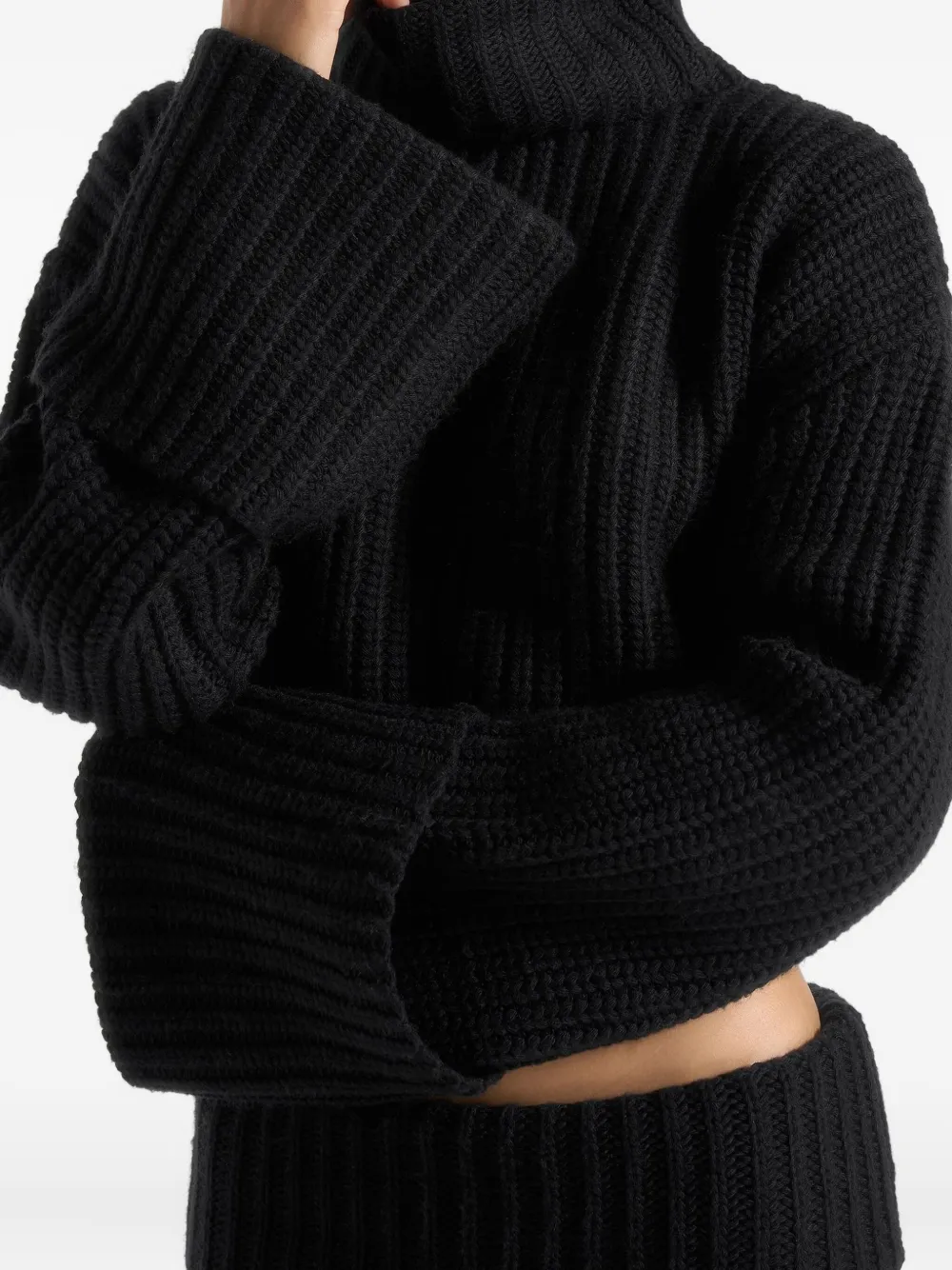 Manière De Voir Amaya Roll-neck Cuffed Knit Sweater In Black
