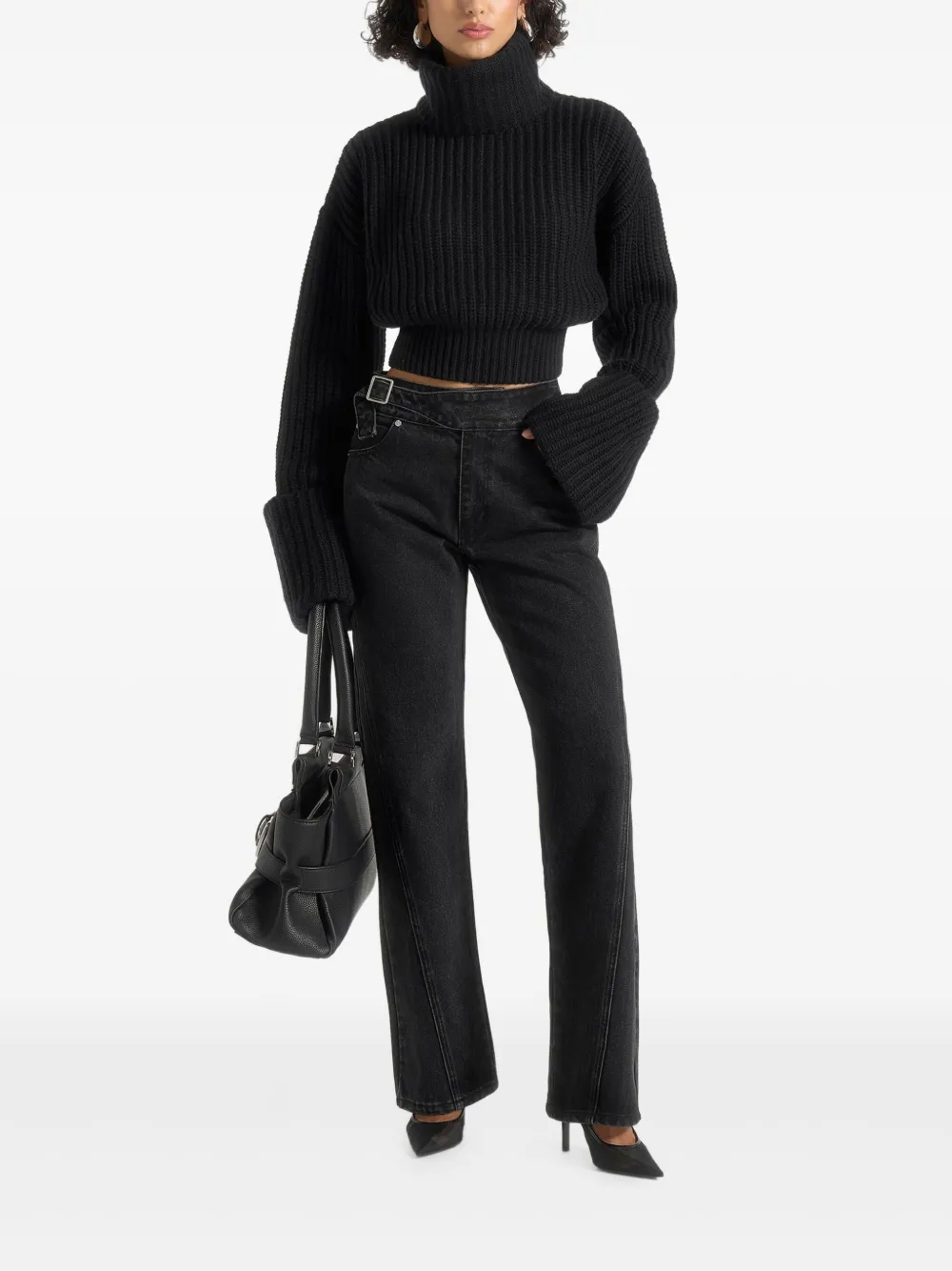 Manière De Voir Amaya Roll-neck Cuffed Knit Sweater In Black