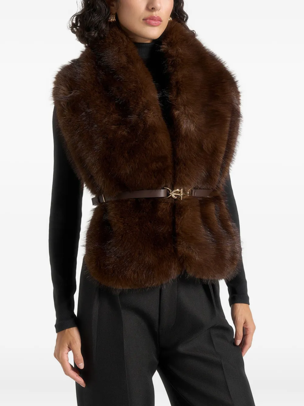 Manière De Voir Lira Faux-fur Belted Gilet In Brown