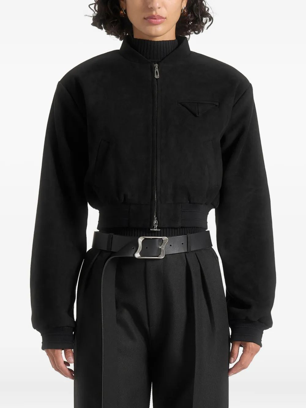 Manière De Voir Monique Wide-shoulder Zip Jacket In Black