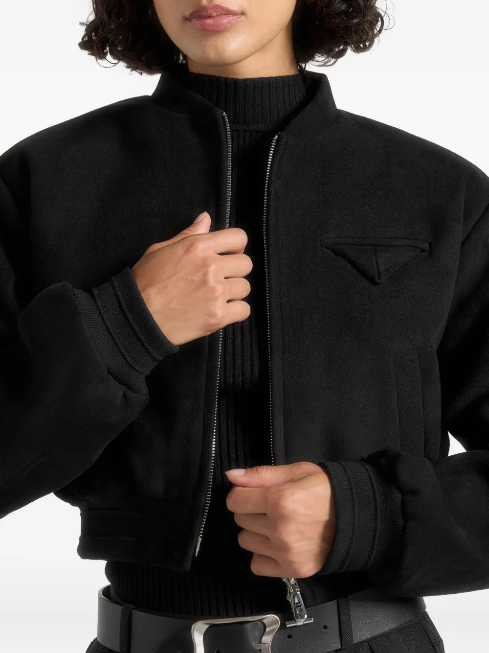 Manière De Voir Monique Wide-shoulder Zip Jacket In Black