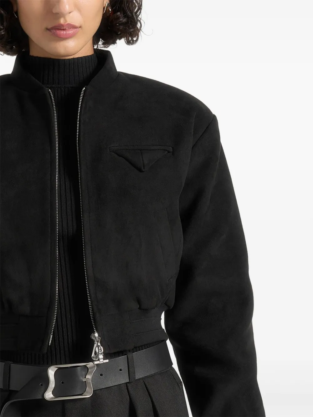 Manière De Voir Monique Wide-shoulder Zip Jacket In Black
