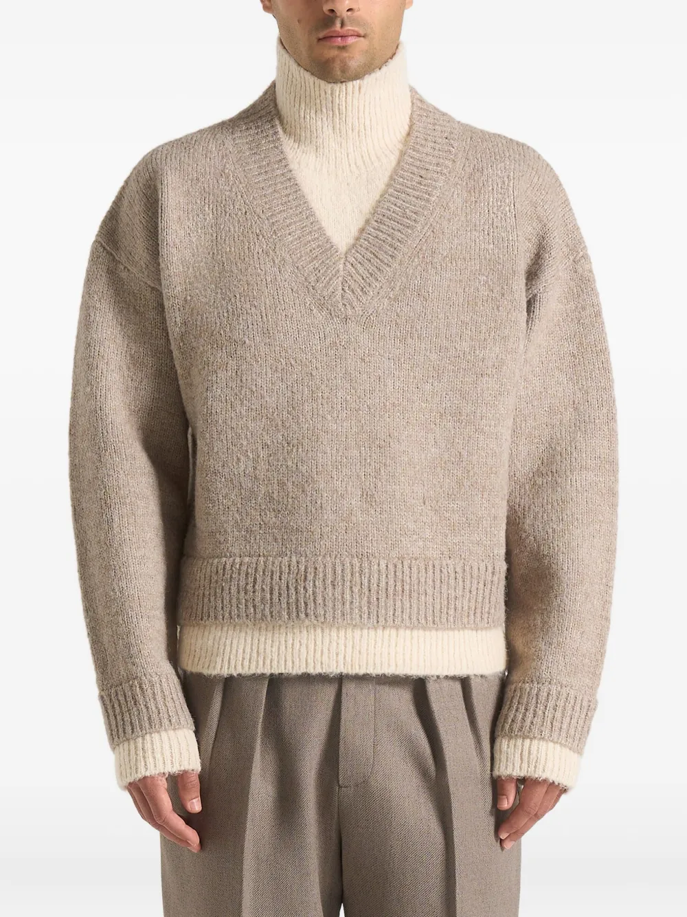 Manière De Voir Jacques Double-layer V-neck Sweater In Brown