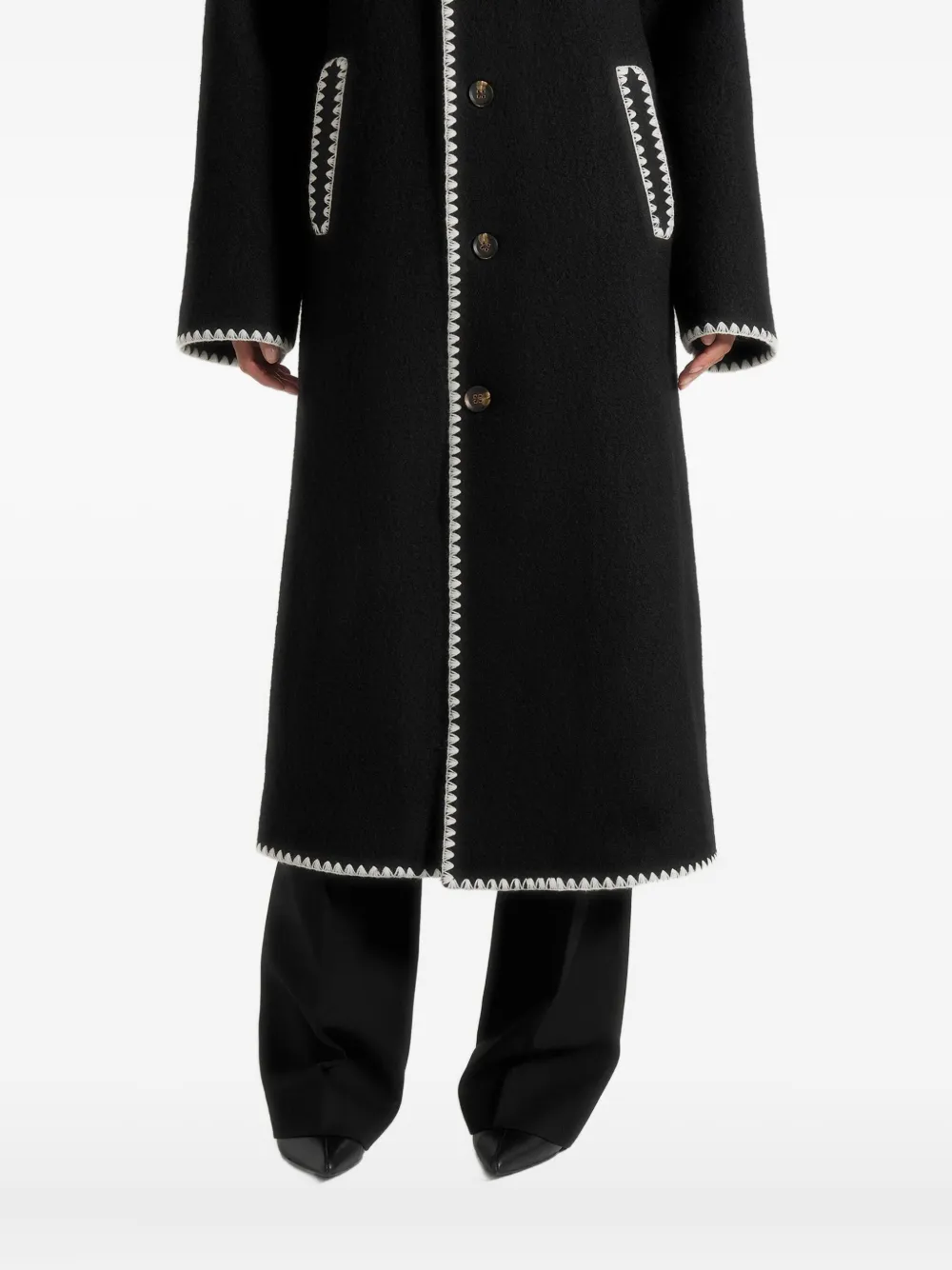 Manière De Voir Elora Blanket-stitch Belted Coat In Black