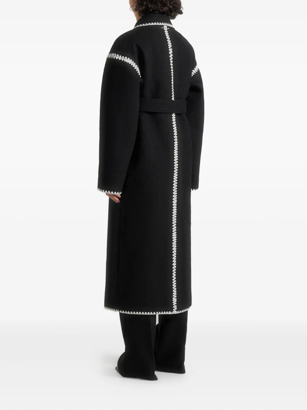 Manière De Voir Elora Blanket-stitch Belted Coat In Black