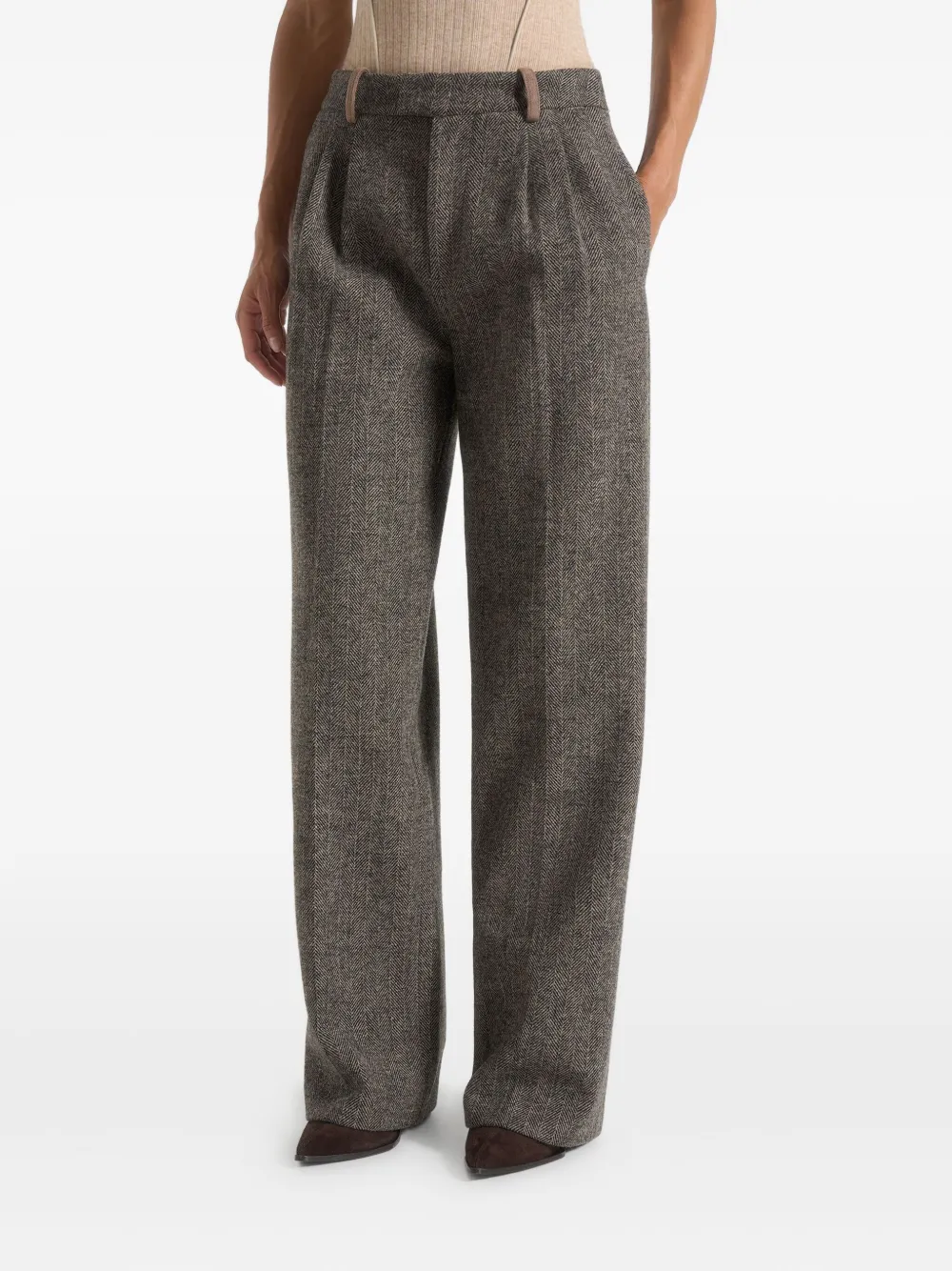 Manière De Voir Julie Herringbone Pleat Trousers In Gray